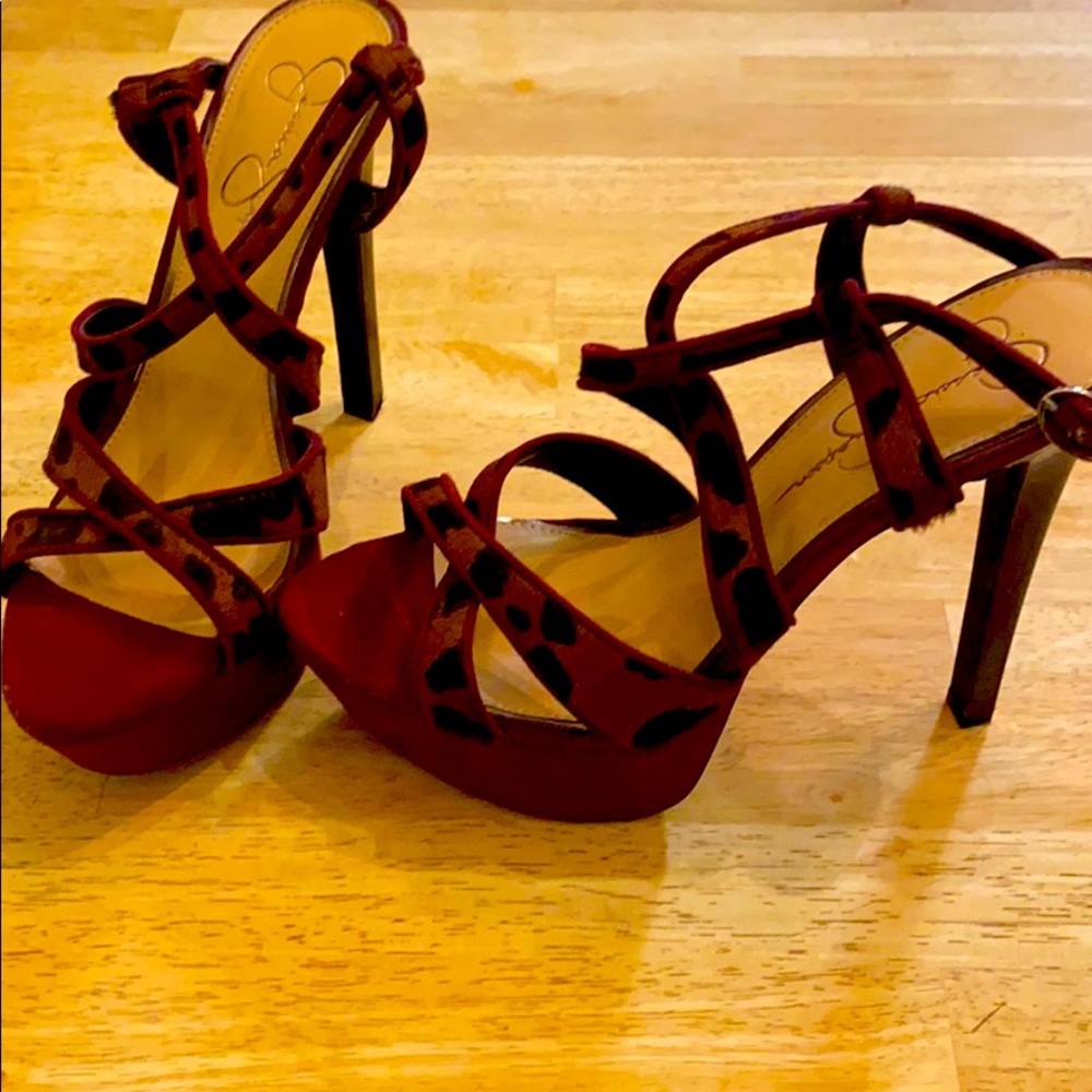 Jessica Simpson burgundy/leopard pump sandals